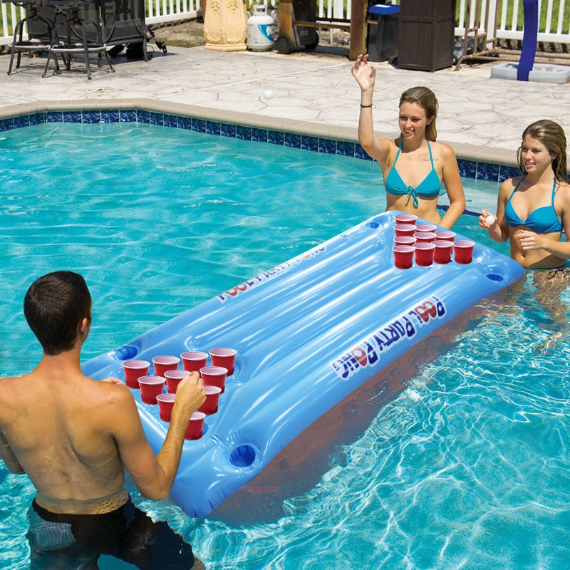 Custom Pool Party Beer Pong Table Portable Inflatable Beer Pong Float