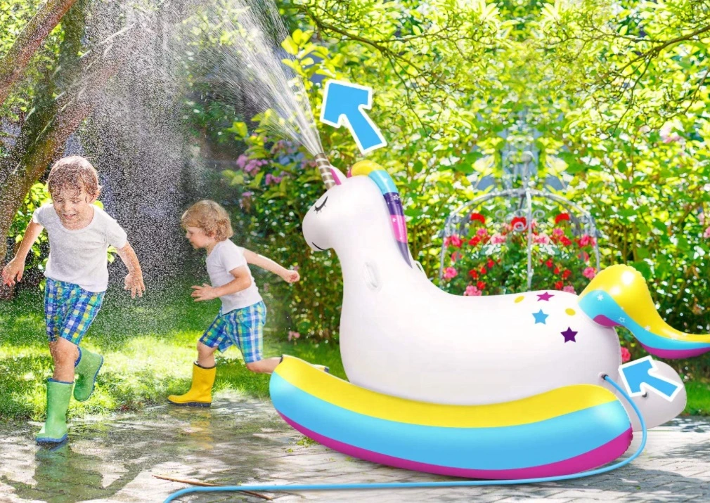 Customized Inflatable Unicorn Water Sprinkler Pool Float Ride on Toys